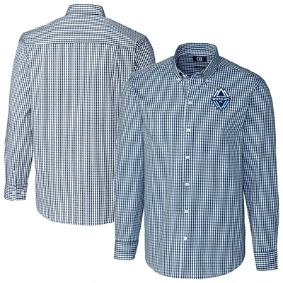 Men's Cutter & Buck  Navy Vancouver Whitecaps FC Big Tall Easy Care Stretch Gingham Long Sleeve Dress Top