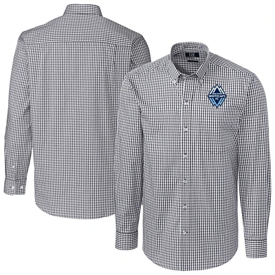 Men's Cutter & Buck  Charcoal Vancouver Whitecaps FC Big Tall Easy Care Stretch Gingham Long Sleeve Dress Top