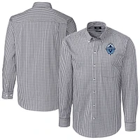 Men's Cutter & Buck  Charcoal Vancouver Whitecaps FC Big Tall Easy Care Stretch Gingham Long Sleeve Dress Top