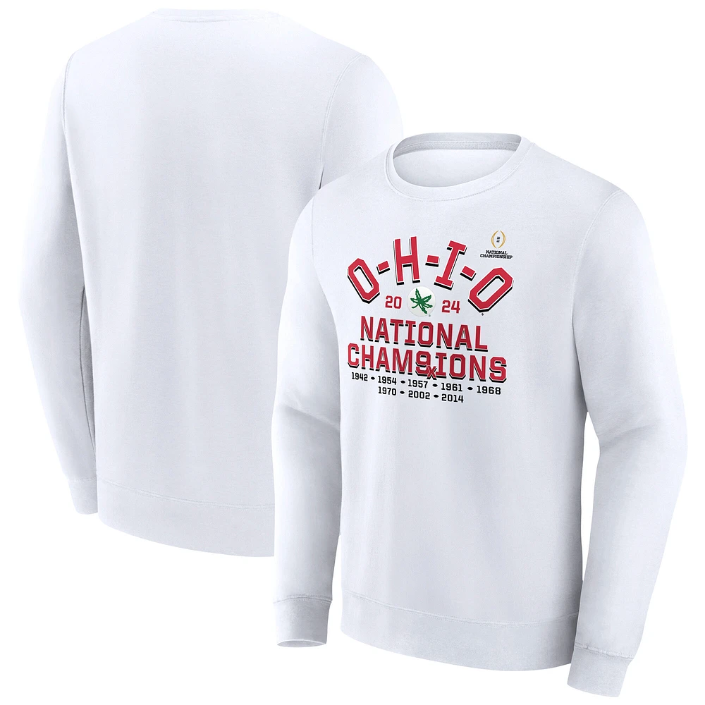 Men's Fanatics White Ohio State Buckeyes College Football Playoff 2024 National Champions Hometown Alternate Pullover Sweatshirt