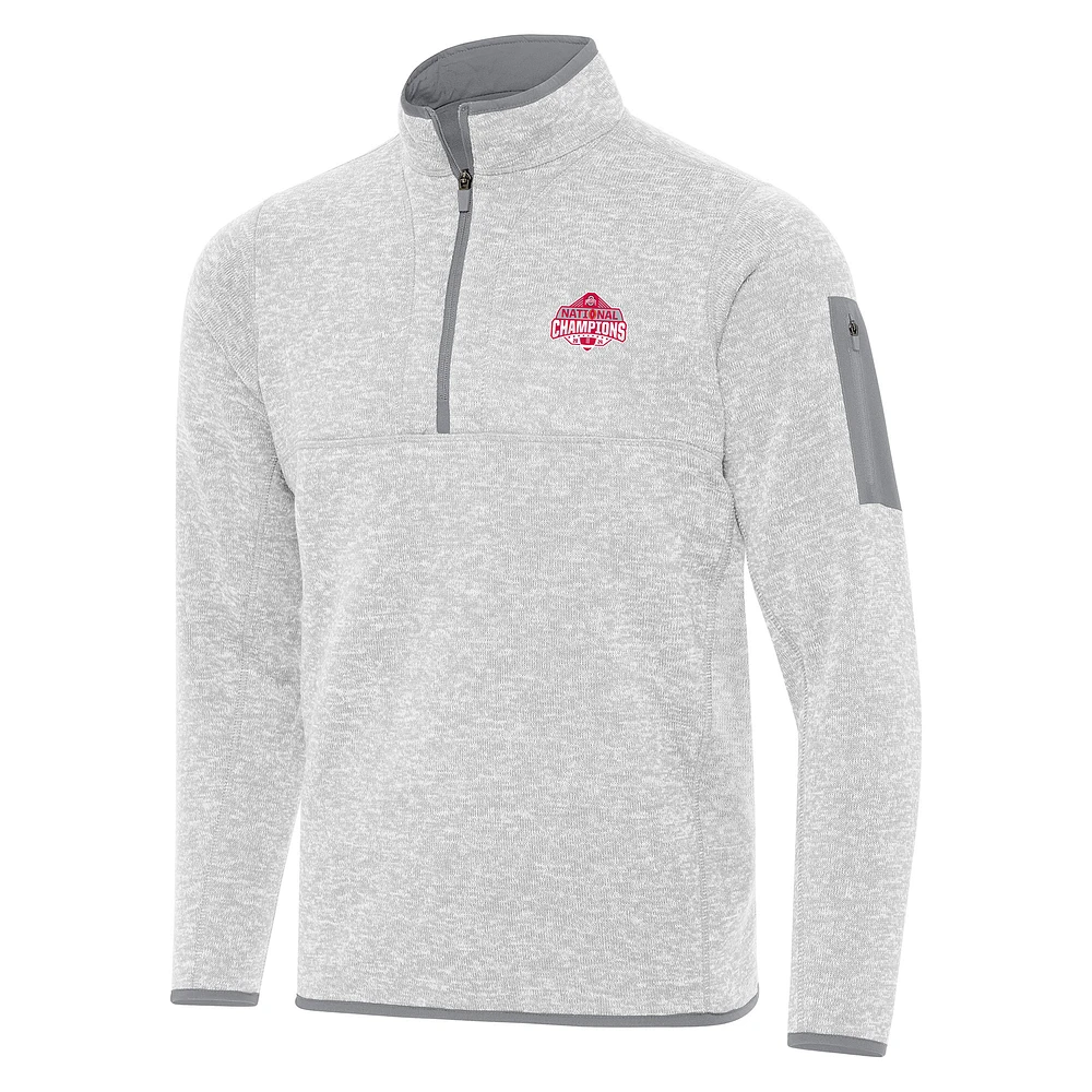 Men's Antigua Heather Gray Ohio State Buckeyes College Football Playoff 2024 National Champions Fortune Quarter-Zip Top
