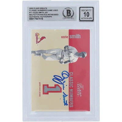 Ozzie Smith St. Louis Cardinals Autographed 2003 Fleer Flair Greats Classic Number Game Worn Jersey Relic #NNO Beckett Fanatics Witnessed Authenticated 10 Card