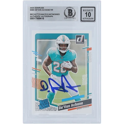De'Von Achane Miami Dolphins Autographed 2023 Panini Donruss #365 Beckett Fanatics Witnessed Authenticated 10 Rookie Card