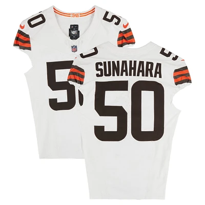 Rex Sunahara Cleveland Browns Game-Used #50 White Nike Jersey vs. Baltimore Ravens on January 4, 2025