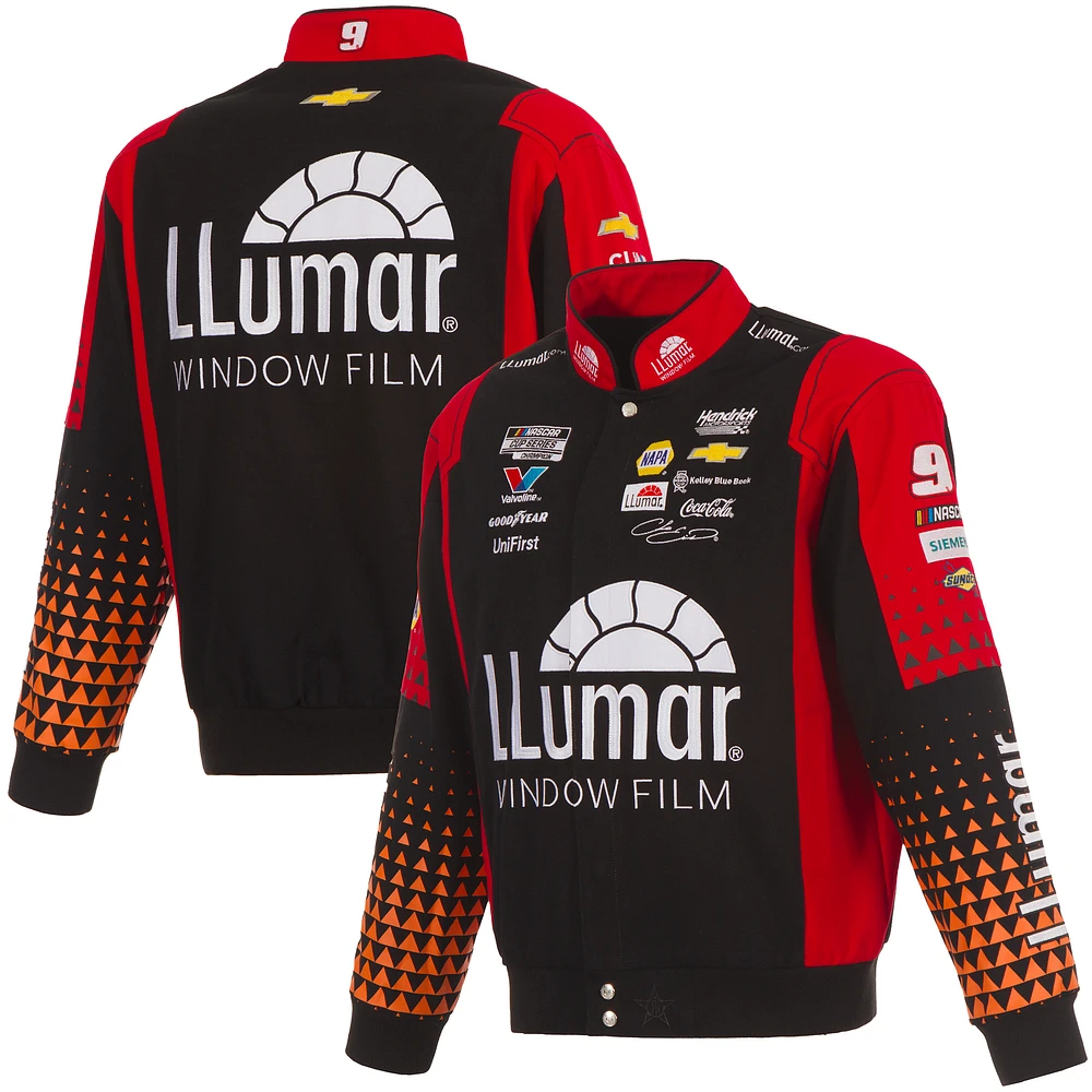 Men's JH Design Black/Red Chase Elliott Llumar Full-Snap Twill Uniform Jacket