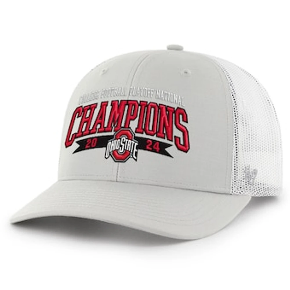 Men's '47  Gray Ohio State Buckeyes College Football Playoff 2024 National Champions Helmet Trucker Adjustable Hat