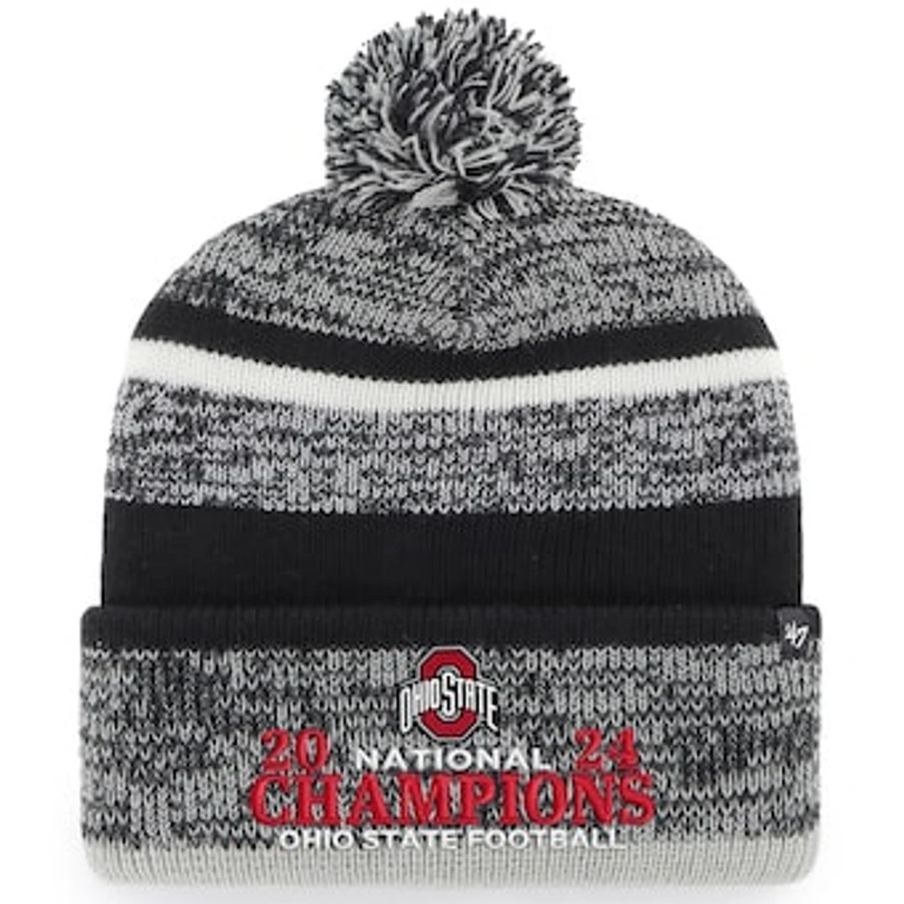 Men's '47  Black Ohio State Buckeyes College Football Playoff 2024 National Champions Striped Cuffed Knit Hat with Pom