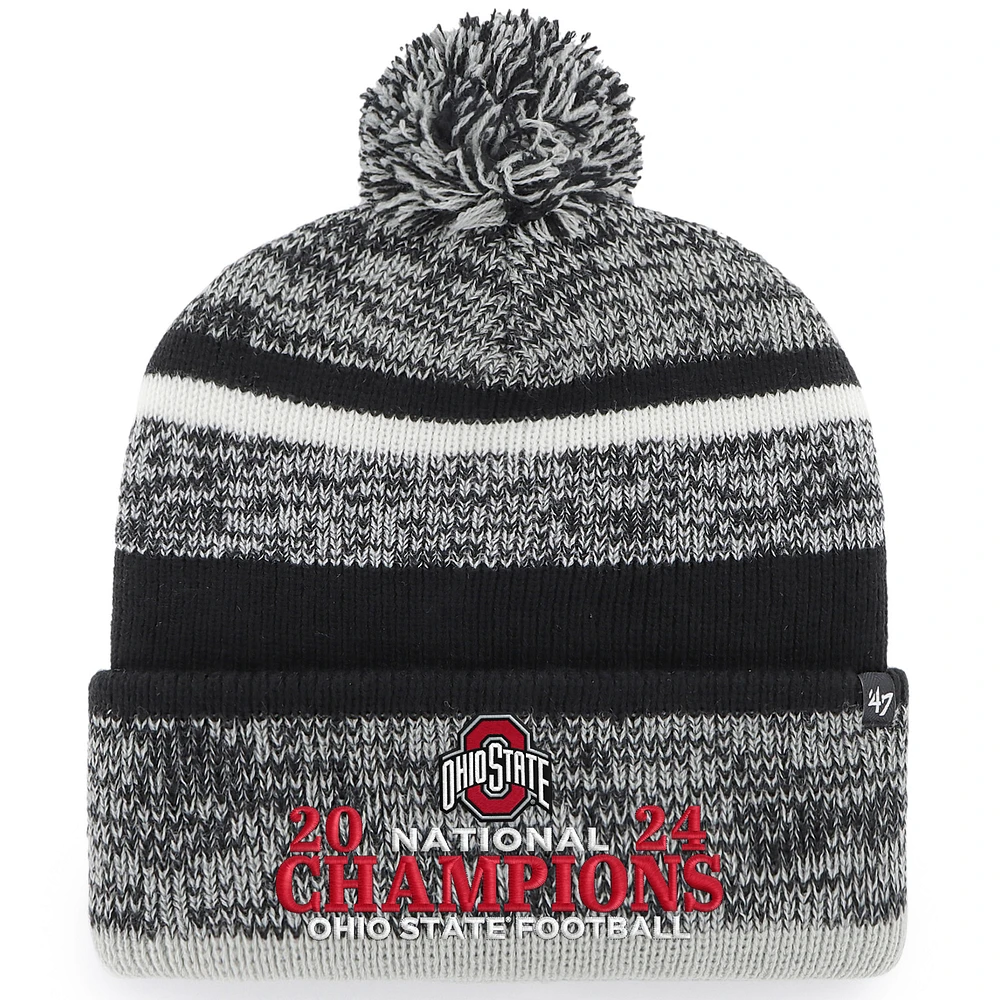 Men's '47  Black Ohio State Buckeyes College Football Playoff 2024 National Champions Striped Cuffed Knit Hat with Pom