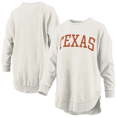Women's Pressbox  Oatmeal Texas Longhorns Melange Poncho Vintage Fleece Long Sleeve Pullover Sweatshirt