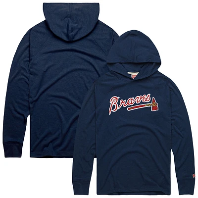 Men's Homage Navy Atlanta Braves Lightweight Raglan Tri-Blend Pullover Hoodie