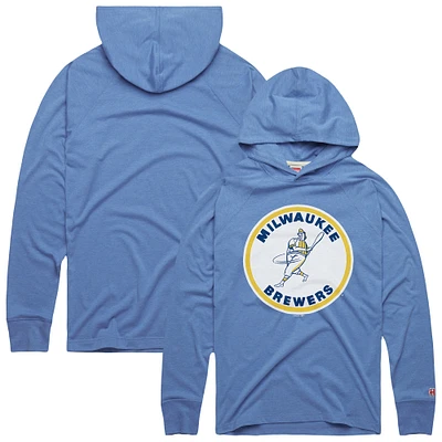 Men's Homage Powder Blue Milwaukee Brewers Lightweight Raglan Tri-Blend Pullover Hoodie