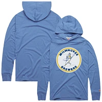 Men's Homage Powder Blue Milwaukee Brewers Lightweight Raglan Tri-Blend Pullover Hoodie