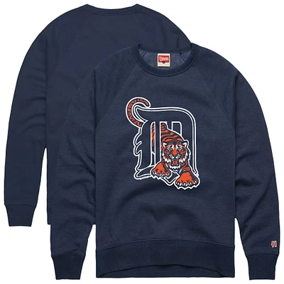 Men's Homage  Navy Detroit Tigers Retro Tri-Blend Pullover Sweatshirt
