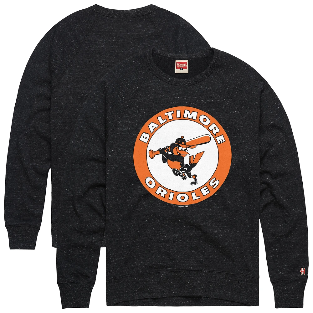 Men's Homage Charcoal Baltimore Orioles Retro Tri-Blend Pullover Sweatshirt