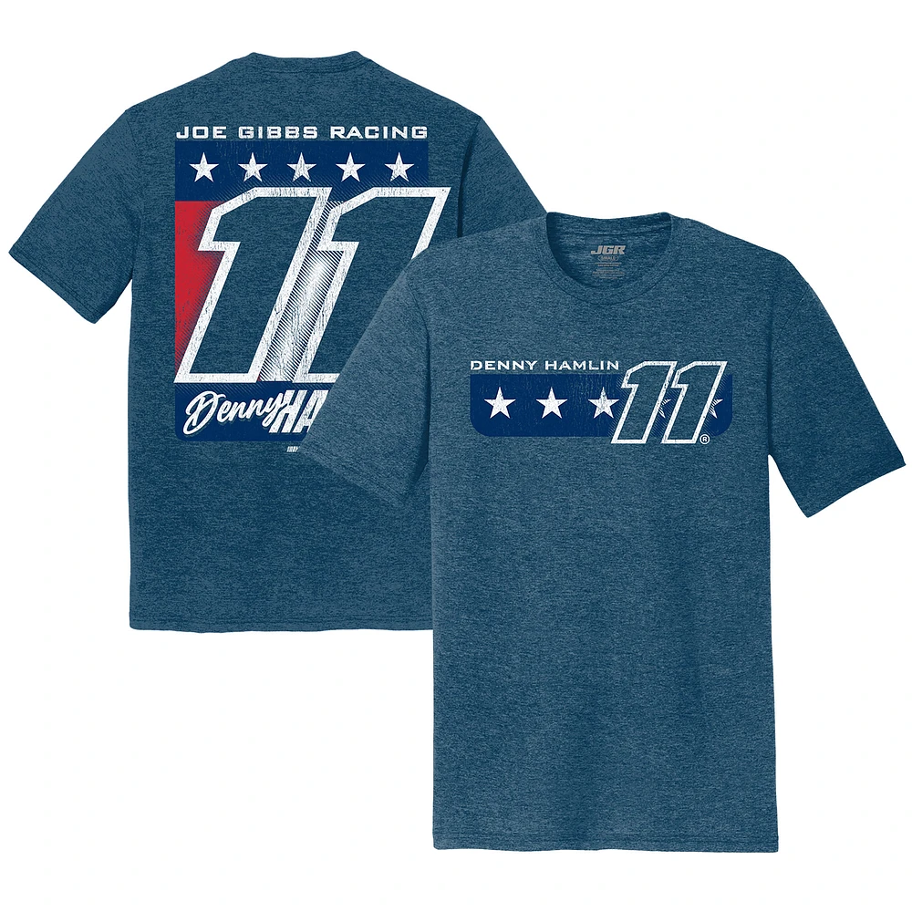 Men's Joe Gibbs Racing Team Collection Heather Navy Denny Hamlin Name & Number Tri-Blend T-Shirt