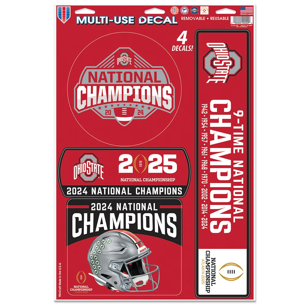 WinCraft Ohio State Buckeyes College Football Playoff 2024 National Champions 11" x 17" Multi-Use Team Decal Sheet