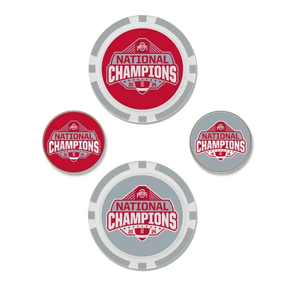 WinCraft Ohio State Buckeyes College Football Playoff 2024 National Champions Four-Pack Ball Marker Set