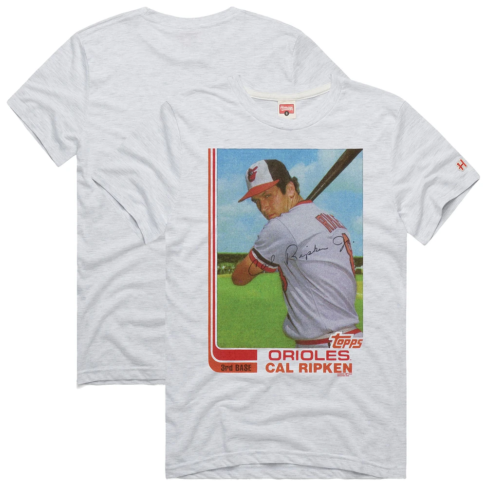Men's Homage Cal Ripken Jr. Ash Baltimore Orioles 1982 Topps Baseball Card Player T-Shirt