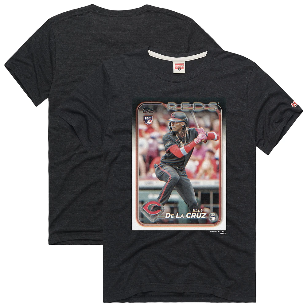 Men's Homage Elly De La Cruz Charcoal Cincinnati Reds 2024 Topps Baseball Card Player T-Shirt
