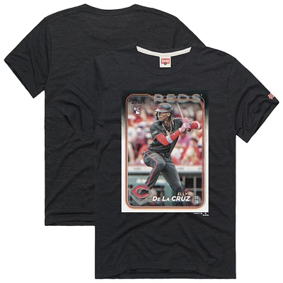 Men's Homage Elly De La Cruz Charcoal Cincinnati Reds 2024 Topps Baseball Card Player T-Shirt