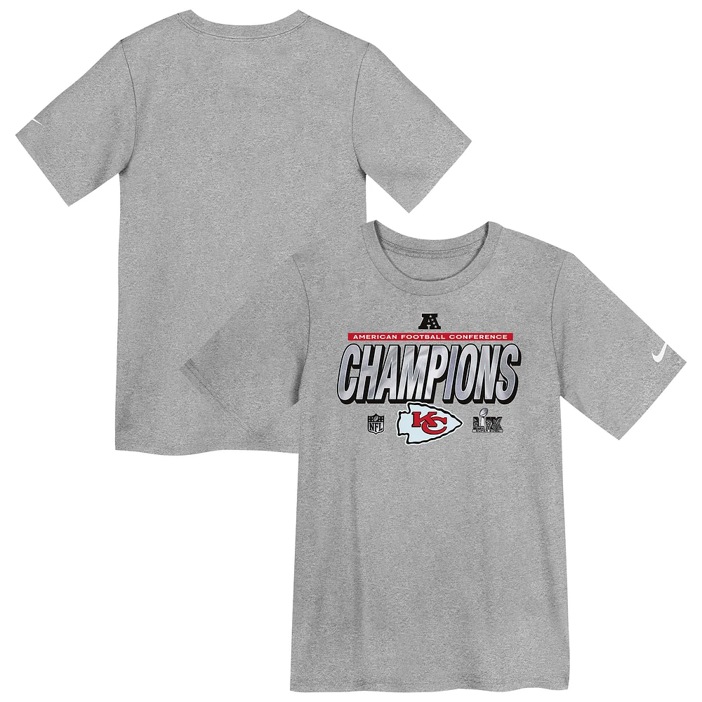 Preschool Nike Heather Gray Kansas City Chiefs 2024 AFC Champions Locker Room Trophy Collection T-Shirt