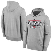 Youth Nike Heather Gray Kansas City Chiefs 2024 AFC Champions Locker Room Trophy Collection Fleece Pullover Hoodie