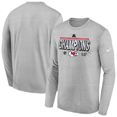 Youth Nike Heather Gray Kansas City Chiefs 2024 AFC Champions Locker Room Trophy Collection Long Sleeve T-Shirt