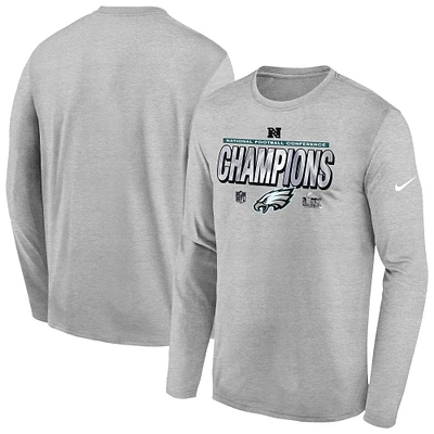 Youth Nike Heather Gray Philadelphia Eagles 2024 NFC Champions Locker Room Trophy Collection Long Sleeve T-Shirt