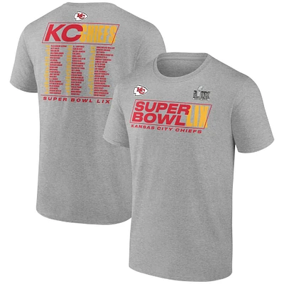 Youth Fanatics Heather Gray Kansas City Chiefs Super Bowl LIX Roster T-Shirt