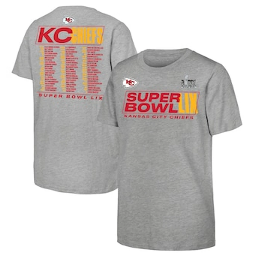 Youth Fanatics Heather Gray Kansas City Chiefs Super Bowl LIX Roster T-Shirt