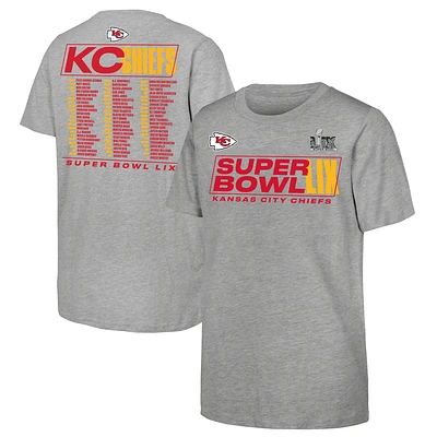 Youth Fanatics Heather Gray Kansas City Chiefs Super Bowl LIX Roster T-Shirt