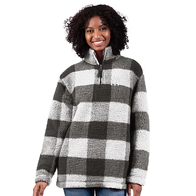 Women's G-III 4Her by Carl Banks  Gray New York Yankees 24/7 Plaid Quarter-Zip Sherpa Jacket