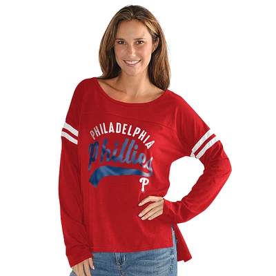 Women's G-III 4Her by Carl Banks  Red Philadelphia Phillies Free Agent Distressed Long Sleeve Scoop Neck T-Shirt