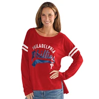 Women's G-III 4Her by Carl Banks  Red Philadelphia Phillies Free Agent Distressed Long Sleeve Scoop Neck T-Shirt