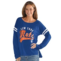 Women's G-III 4Her by Carl Banks  Royal New York Mets Free Agent Distressed Long Sleeve Scoop Neck T-Shirt