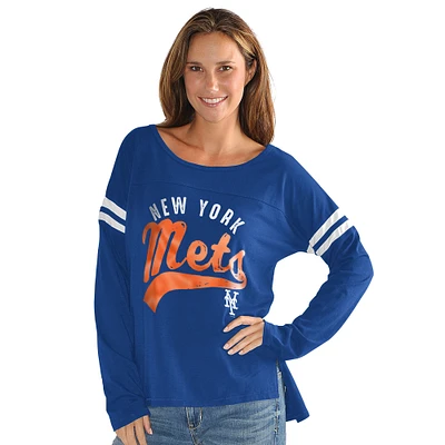 Women's G-III 4Her by Carl Banks  Royal New York Mets Free Agent Distressed Long Sleeve Scoop Neck T-Shirt