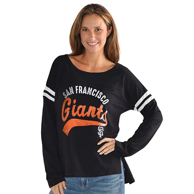 Women's G-III 4Her by Carl Banks  Black San Francisco Giants Free Agent Distressed Long Sleeve Scoop Neck T-Shirt