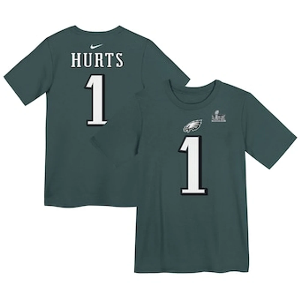 Preschool Nike Jalen Hurts Midnight Green Philadelphia Eagles Super Bowl LIX Player Name & Number T-Shirt