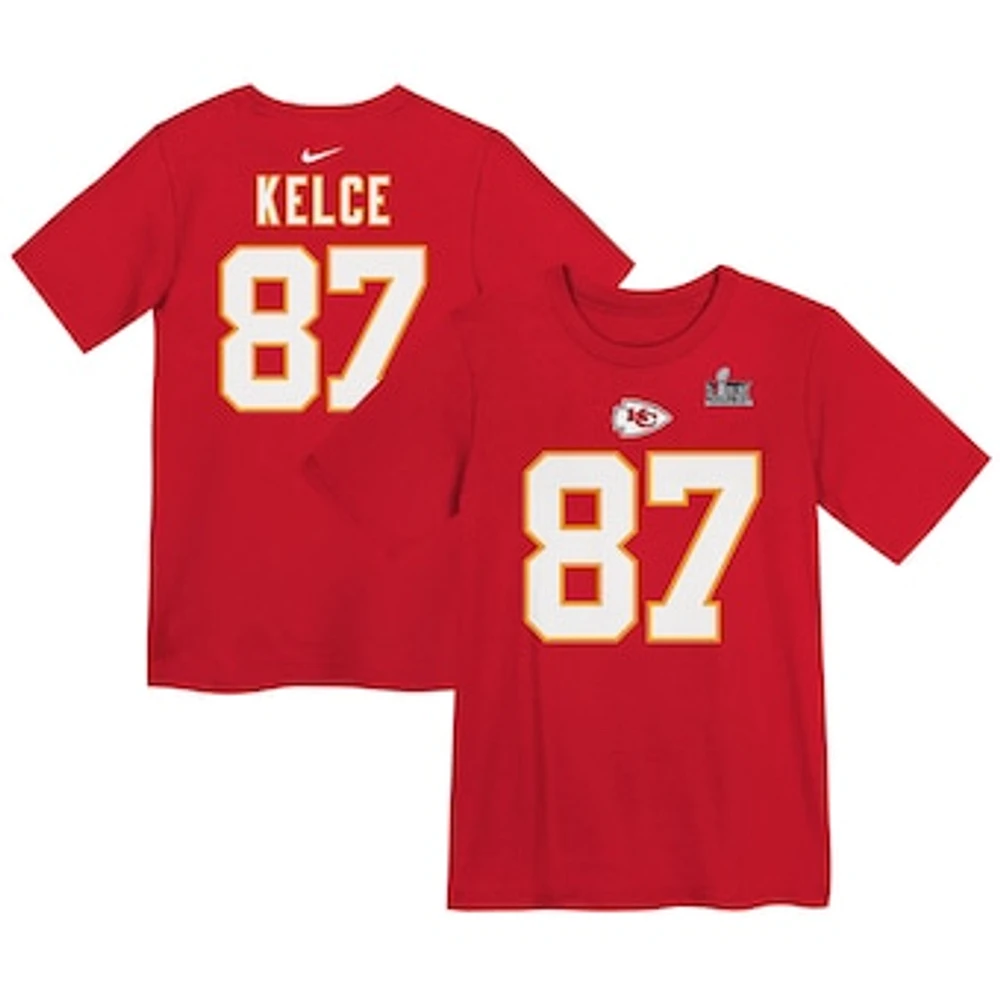 Preschool Nike Travis Kelce Red Kansas City Chiefs Super Bowl LIX Player Name & Number T-Shirt