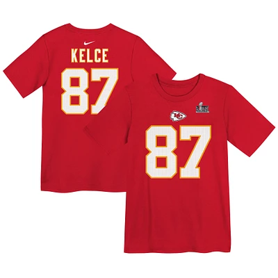 Preschool Nike Travis Kelce Red Kansas City Chiefs Super Bowl LIX Player Name & Number T-Shirt