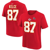 Youth Nike Travis Kelce Red Kansas City Chiefs Super Bowl LIX Player Name & Number T-Shirt