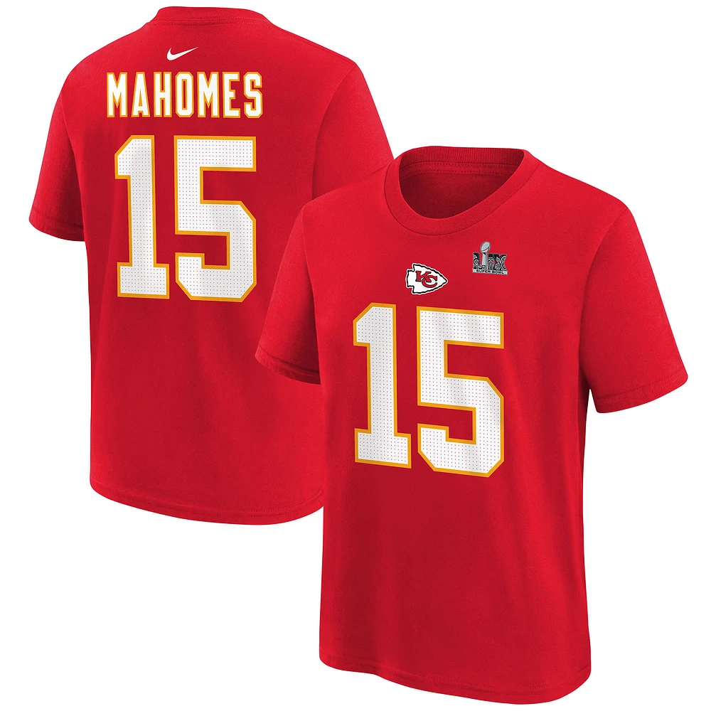 Youth Nike Patrick Mahomes Red Kansas City Chiefs Super Bowl LIX Player Name & Number T-Shirt