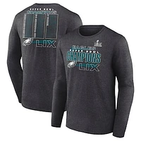 Men's Fanatics Heather Charcoal Philadelphia Eagles Super Bowl LIX Champions Roster Long Sleeve T-Shirt