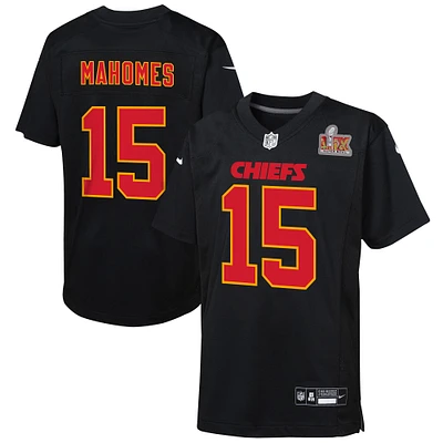 Youth  Nike Patrick Mahomes Carbon Black Kansas City Chiefs Super Bowl LIX Patch Fashion Game Jersey