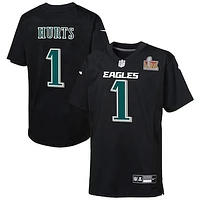 Youth  Nike Jalen Hurts Carbon Black Philadelphia Eagles Super Bowl LIX Patch Fashion Game Player Jersey