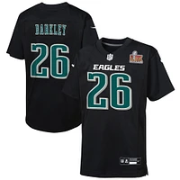 Youth  Nike Saquon Barkley Carbon Black Philadelphia Eagles Super Bowl LIX Patch Fashion Game Player Jersey