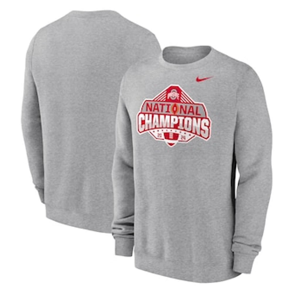 Men's Nike Heather Gray Ohio State Buckeyes College Football Playoff 2024 National Champions Official Logo Pullover Sweatshirt