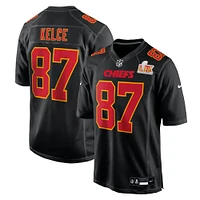 Men's Nike Travis Kelce Carbon Black Kansas City Chiefs Super Bowl LIX Fashion Game Jersey