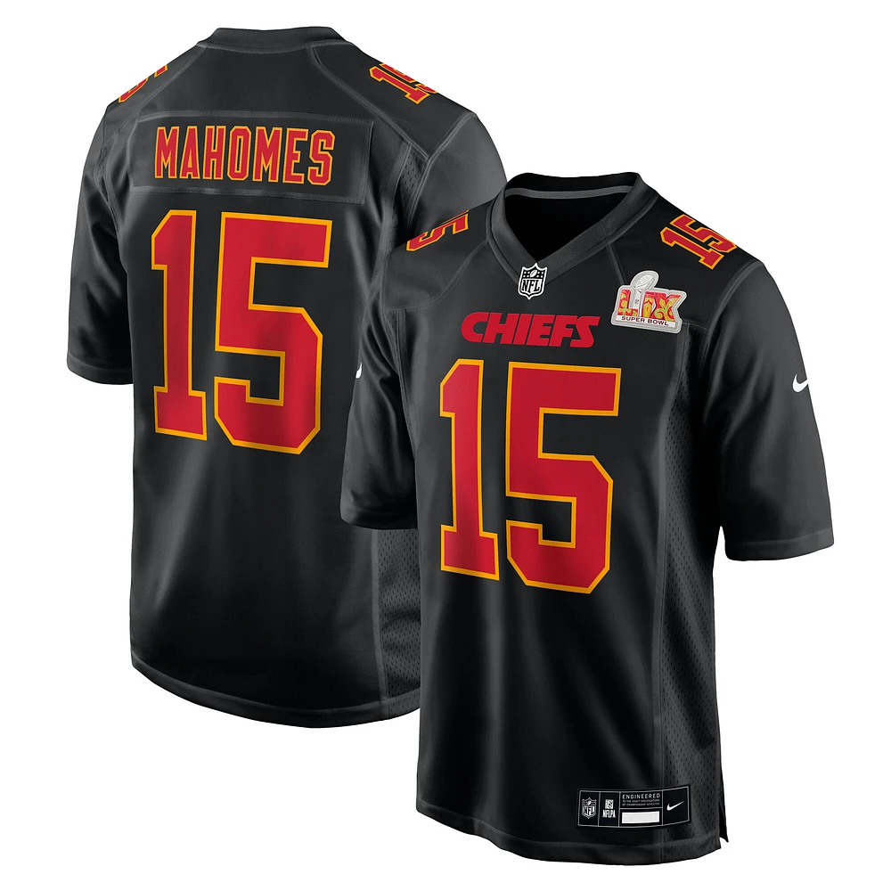 Men's Nike Patrick Mahomes Carbon Black Kansas City Chiefs Super Bowl LIX Fashion Game Jersey