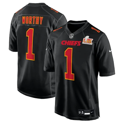 Men's Nike Xavier Worthy Carbon Black Kansas City Chiefs Super Bowl LIX Fashion Game Jersey